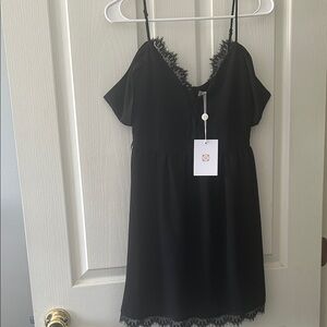 Wayf Elegant Black Lace Trim Nightdress
